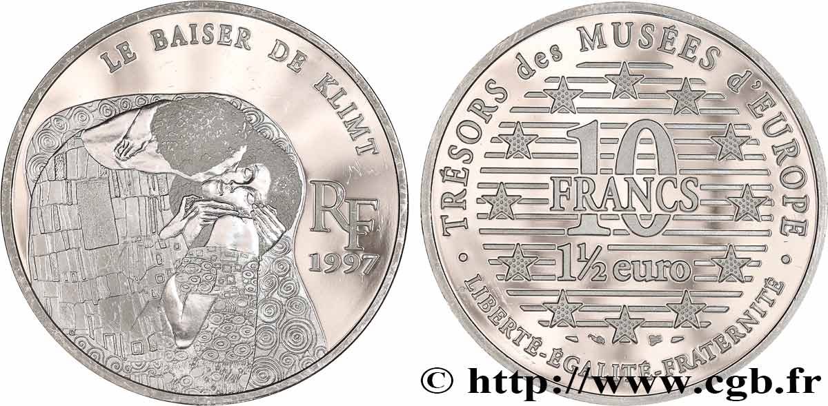 Belle Epreuve 1½ Euro / 10 Francs - Le Baiser de Klimt 1997  F5.1911 1 FDC 