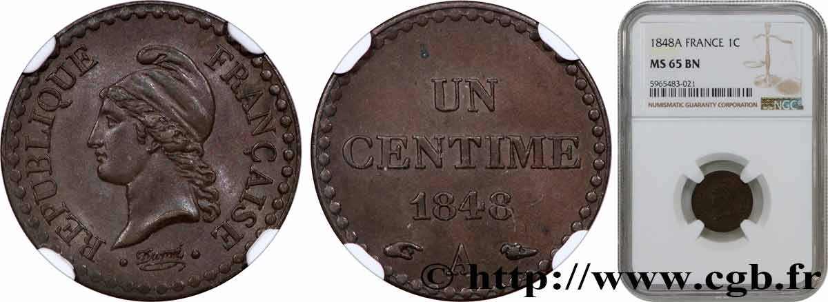 Un centime Dupré, IIe République 1848 Paris F.101/1 FDC65 NGC