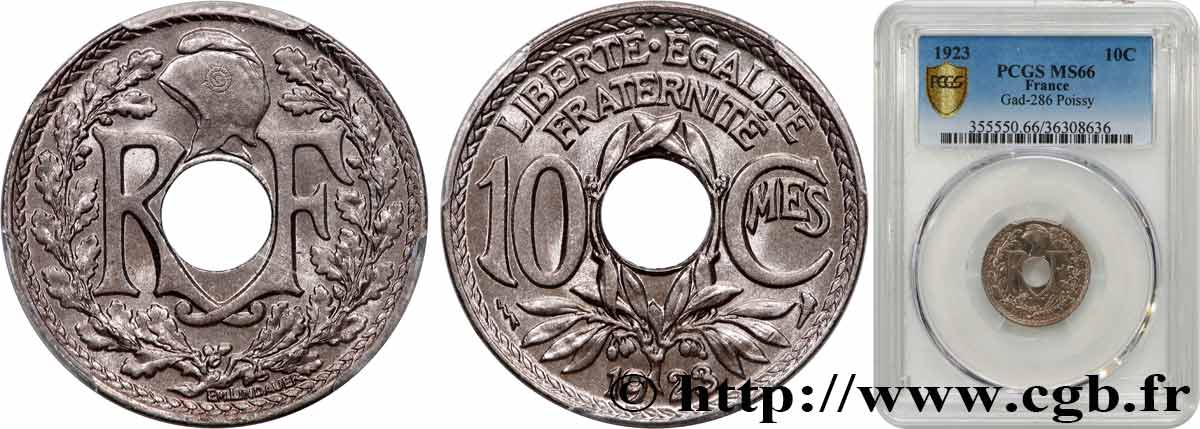 10 centimes Lindauer 1923 Poissy F.138/9 MS66 PCGS