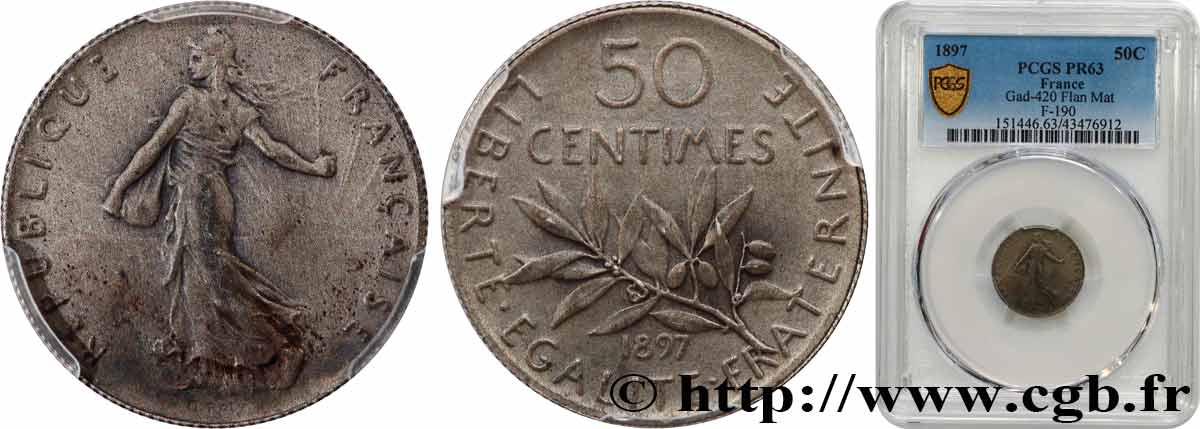 50 centimes Semeuse, Flan Mat 1897  F.190/2 fST63 PCGS