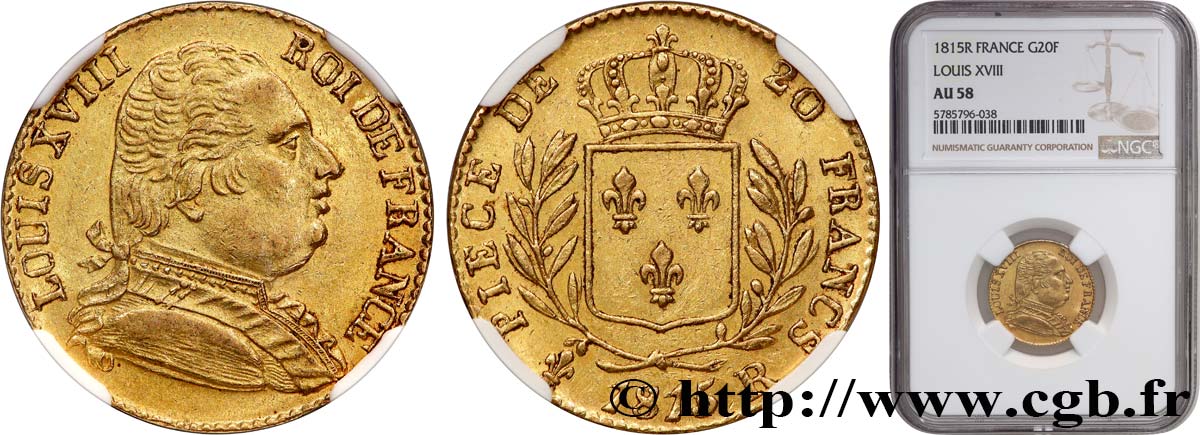 20 francs or Londres 1815 Londres F.518/1 AU58 NGC