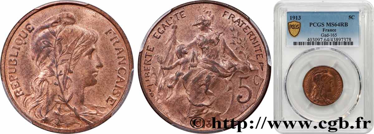 5 centimes Daniel-Dupuis 1913  F.119/25 fST64 PCGS
