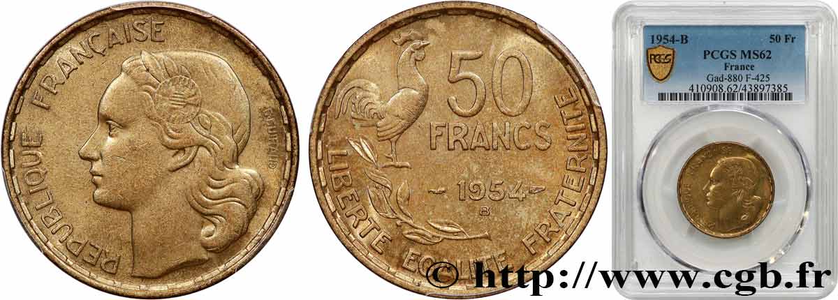 50 francs Guiraud 1954 Beaumont-Le-Roger F.425/13 SPL62 PCGS