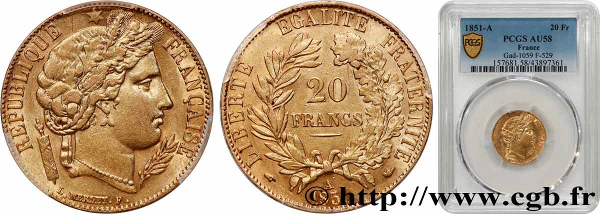 20 francs or Cérès 1851 Paris F.529/4 SUP58 PCGS