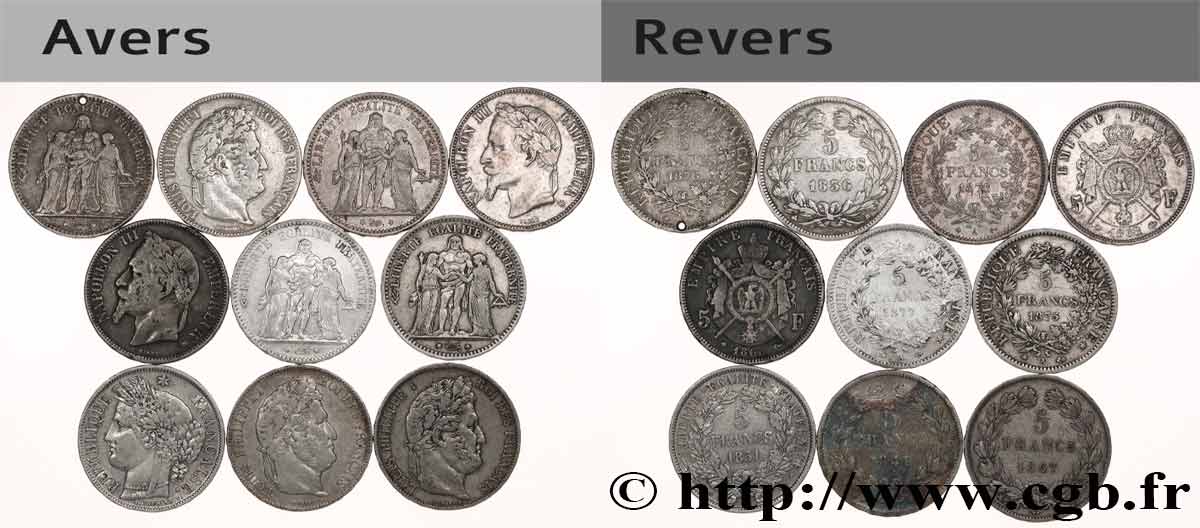 Lot de dix écus de 5 francs n.d.  F.-/ VF 