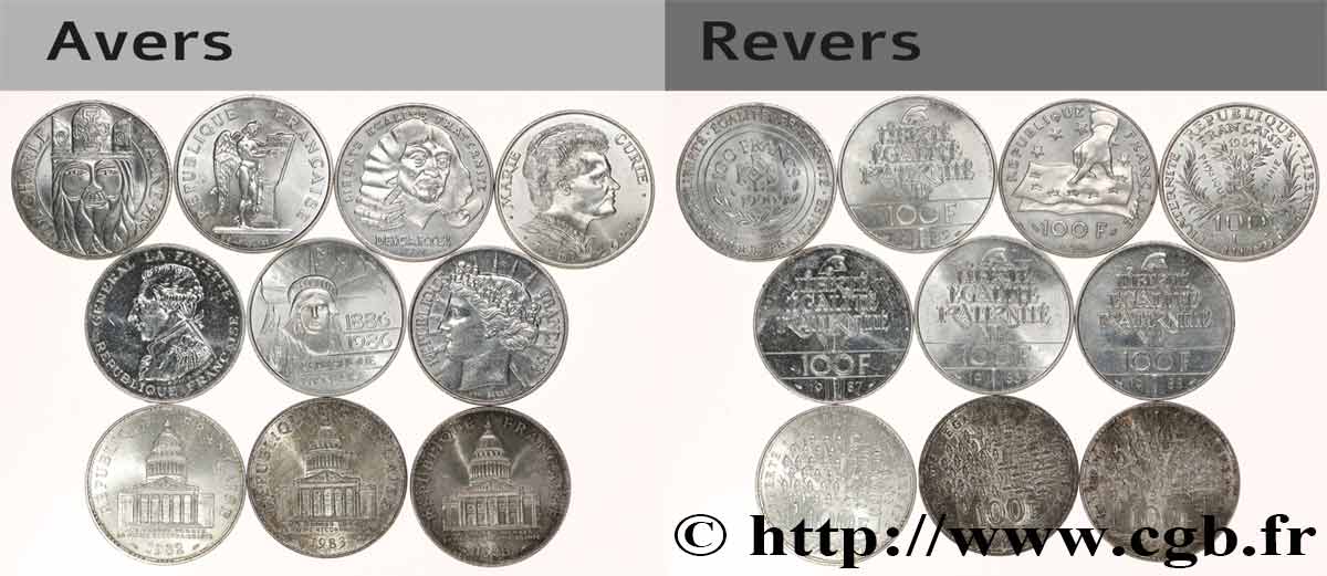 Lot de 10 pièces de 100 francs commémoratives - - F.-/ XF 
