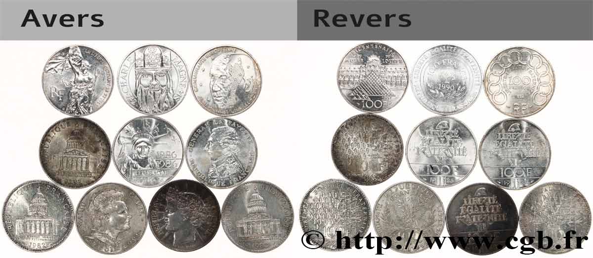 Lot de 10 pièces de 100 francs commémoratives - - F.-/ XF 