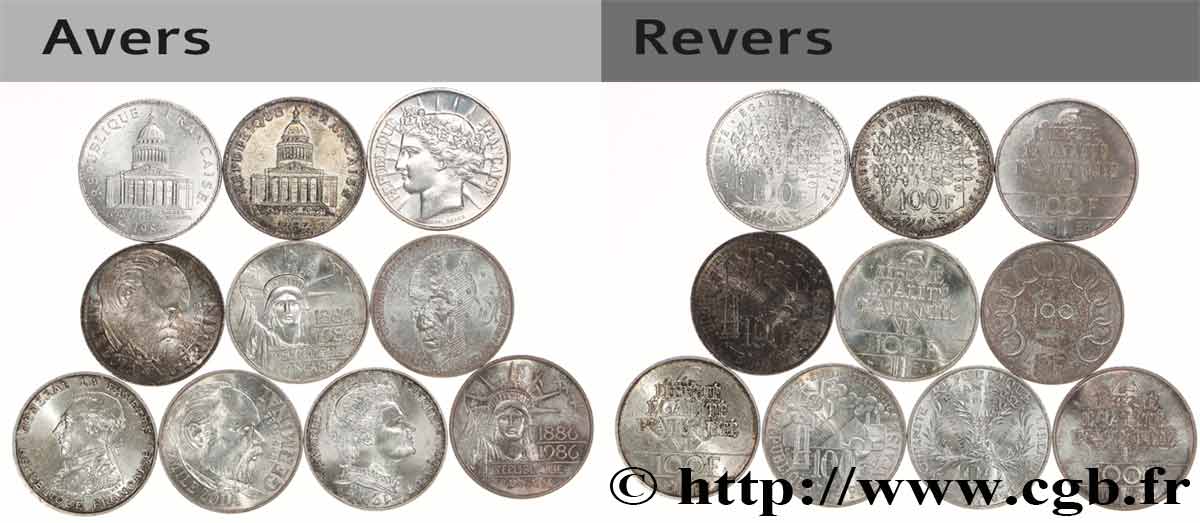 Lot de 10 pièces de 100 francs commémoratives - - F.-/ SS 