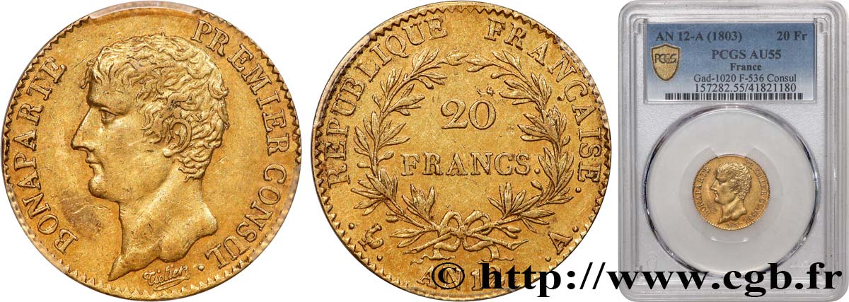 20 francs or Bonaparte Premier Consul 1804 Paris F.510/2 SUP55 PCGS