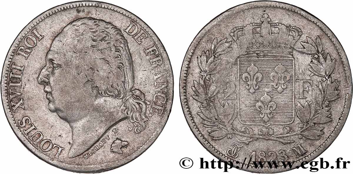 2 francs Louis XVIII 1823 Toulouse F.257/48 q.MB 