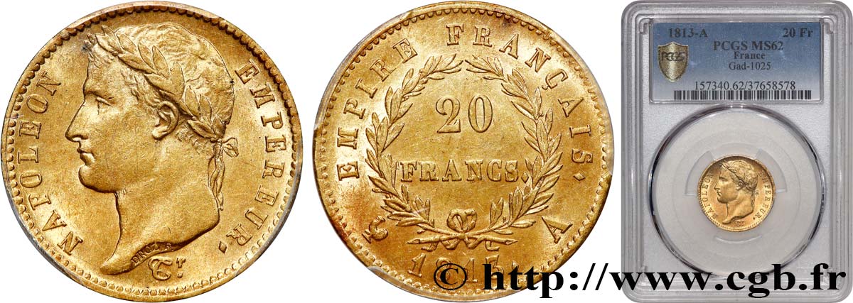 20 francs or Napoléon tête laurée, Empire français 1813 Paris F.516/30 MS62 PCGS