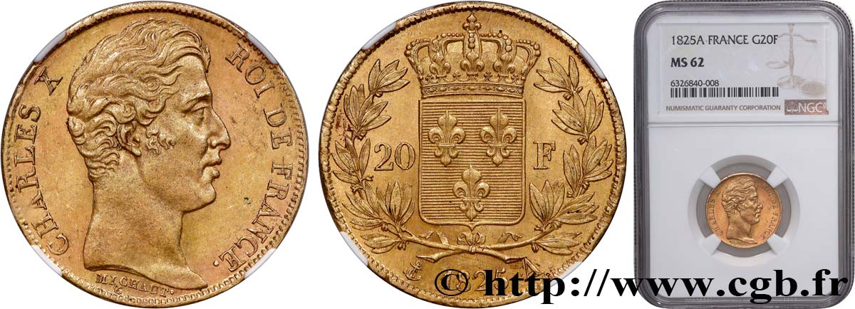 20 francs or Charles X 1825 Paris F.520/1 VZ62 NGC