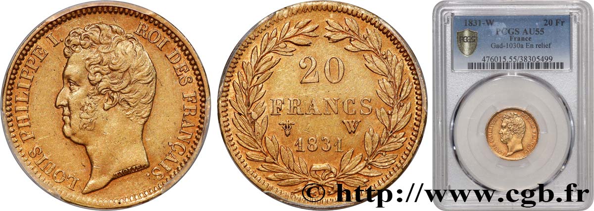 20 francs or Louis-Philippe, Tiolier, tranche inscrite en relief 1831 Lille F.525/5 AU55 PCGS