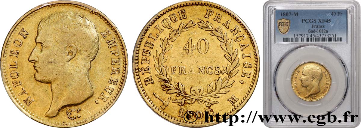 40 francs or Napoléon tête nue, type transitoire 1807 Toulouse F.539/3 TTB45 PCGS