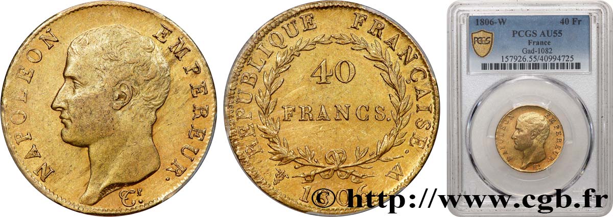 40 francs or Napoléon tête nue, Calendrier grégorien 1806 Lille F.538/5 SPL55 PCGS