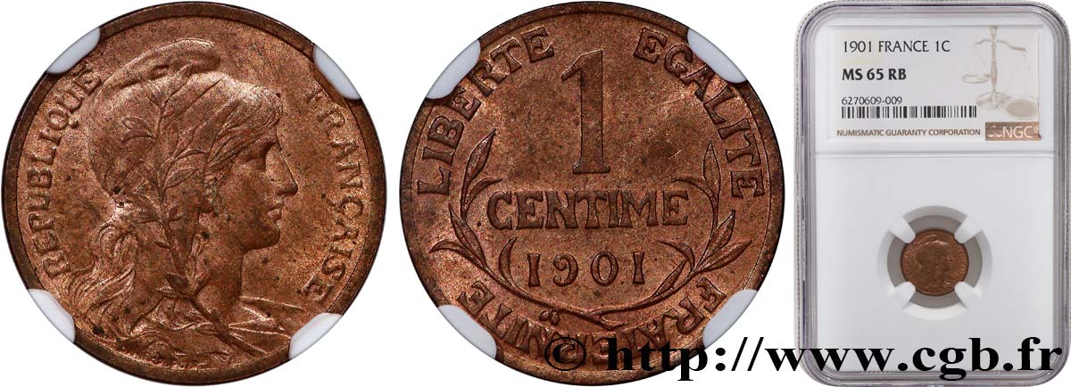 1 centime Daniel-Dupuis 1901 Paris F.105/6 MS65 NGC