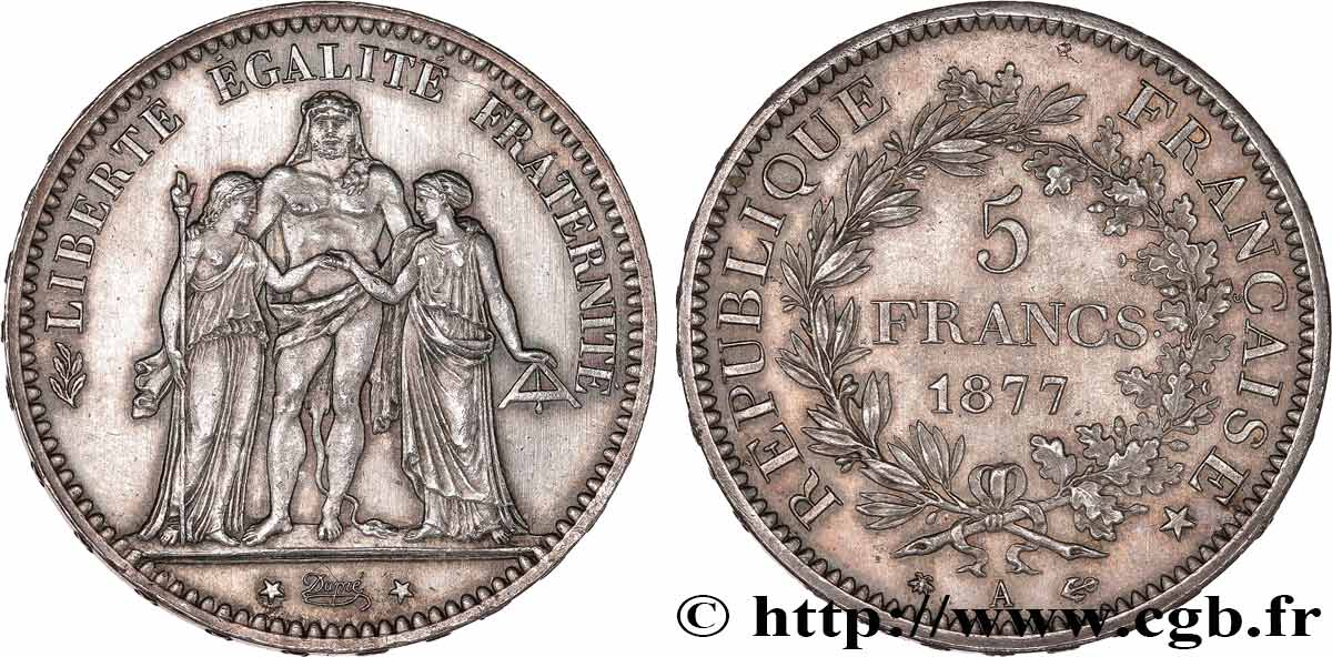 5 francs Hercule 1877 Paris F.334/19 fST63 