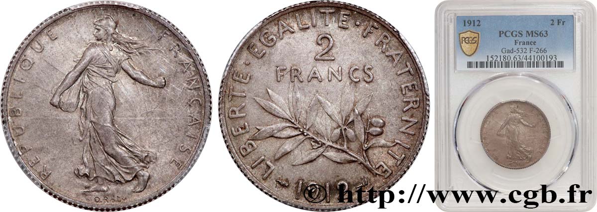 2 francs Semeuse 1912  F.266/13 SPL63 PCGS