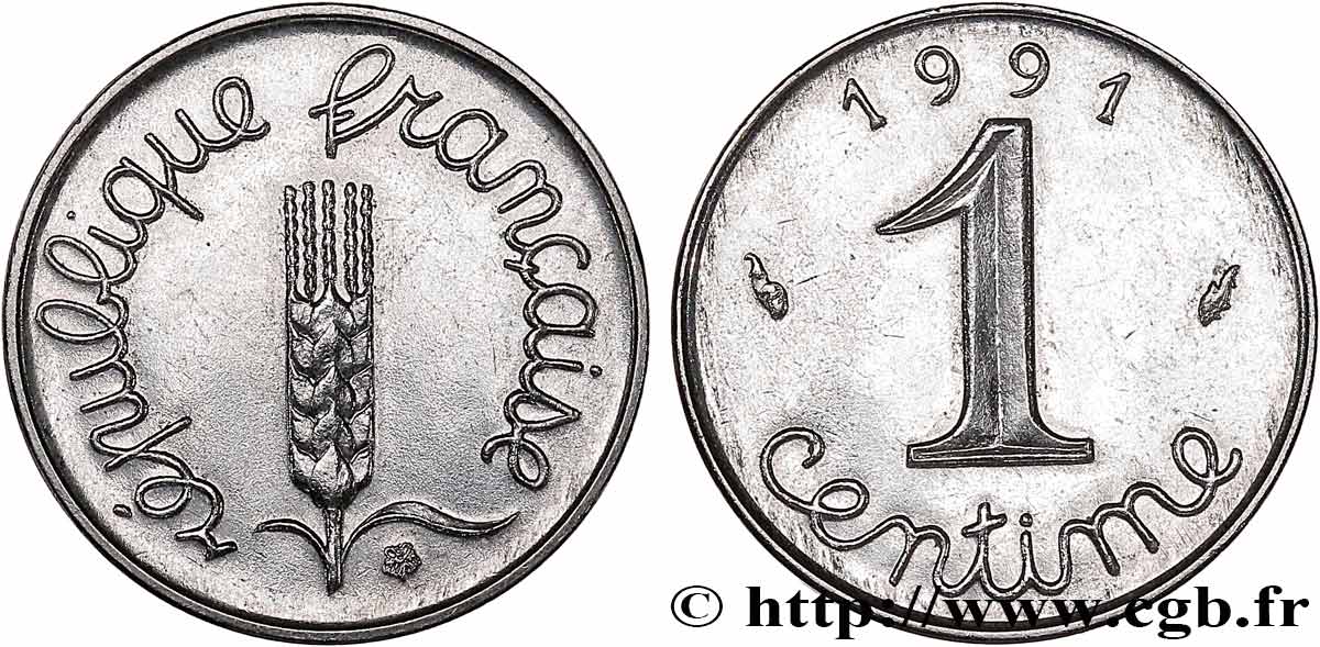 1 centime Épi, frappe monnaie 1991 Pessac F.106/48 AU 