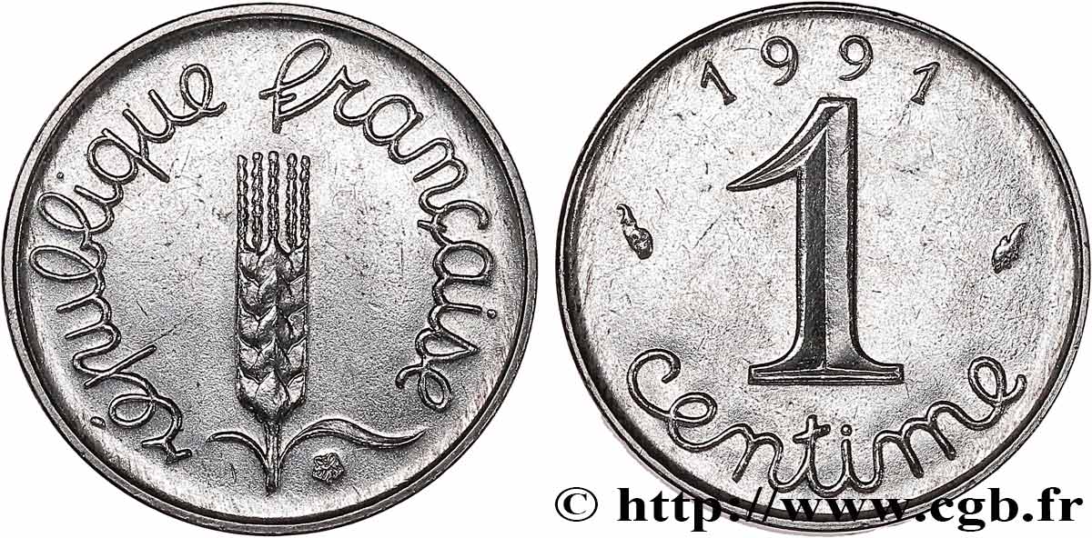 1 centime Épi, frappe monnaie 1991 Pessac F.106/48 EBC 