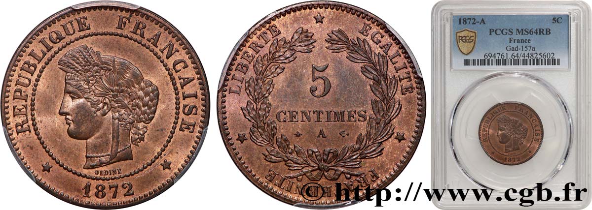 5 centimes Cérès 1872 Paris F.118/4 MS64 PCGS