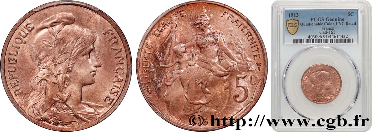 5 centimes Daniel-Dupuis 1913  F.119/25 VZ+ PCGS