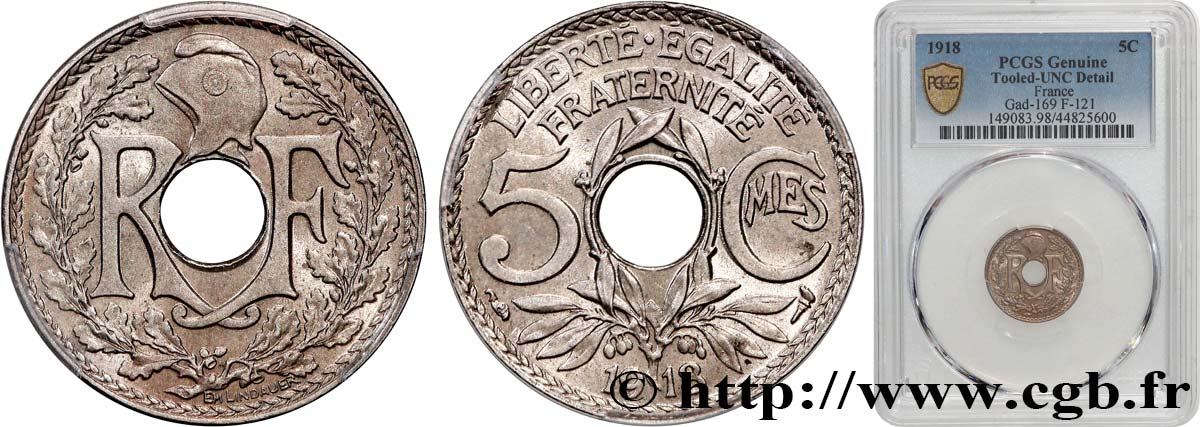 5 centimes Lindauer, grand module 1918 Paris F.121/2 SC PCGS