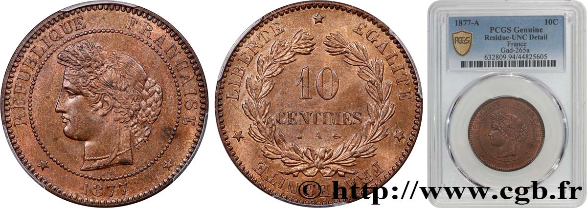 10 centimes Cérès 1877 Paris F.135/18 SPL+ PCGS