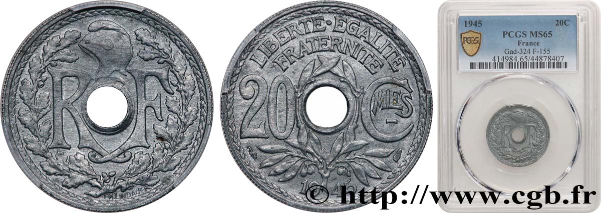 20 centimes Lindauer 1945  F.155/2 FDC65 PCGS