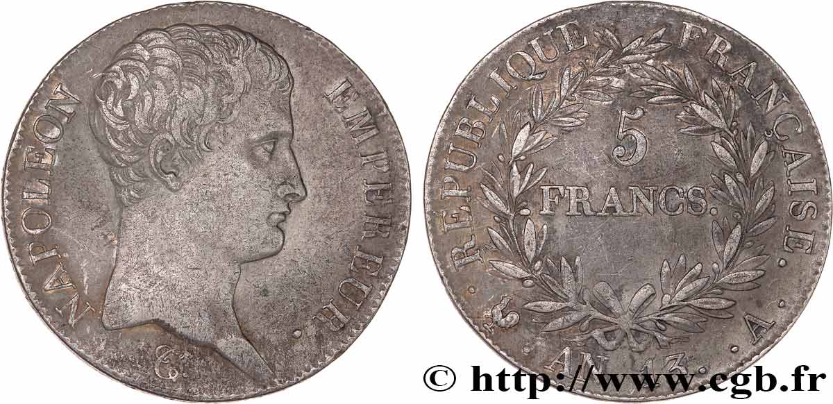 5 francs Napoléon Empereur, Calendrier révolutionnaire 1805 Paris F.303/2 VF 