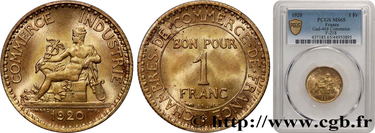 1 franc Chambres de Commerce 1920 Paris F.218/2 ST65 PCGS