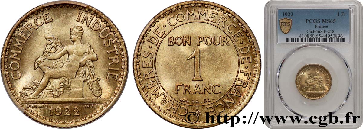1 franc Chambres de Commerce 1922 Paris F.218/4 FDC65 PCGS