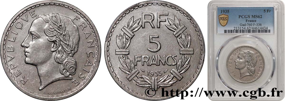 5 francs Lavrillier, nickel 1935  F.336/4 MS62 PCGS