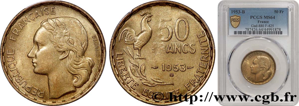 50 francs Guiraud 1953 Beaumont-le-Roger F.425/11 SPL64 PCGS