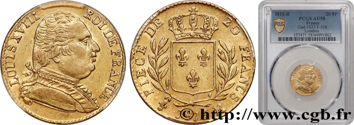20 francs or Londres 1815 Londres F.518/1 SUP58 PCGS