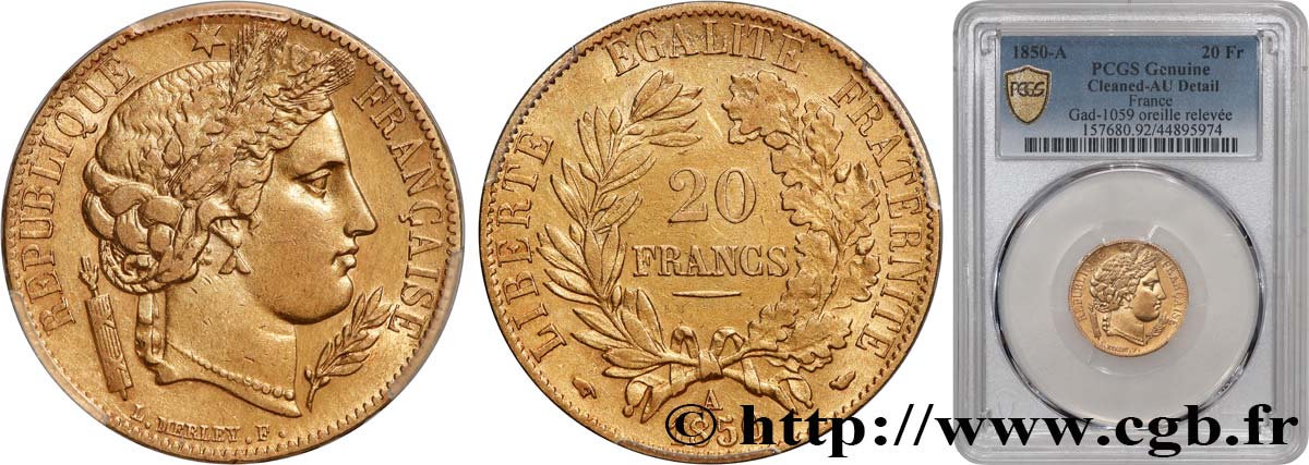 20 francs or Cérès 1850 Paris F.529/2 TTB+ 