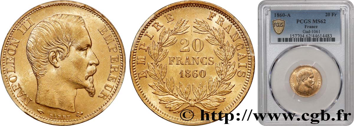 20 francs or Napoléon III, tête nue 1860 Paris F.531/18 SUP62 PCGS