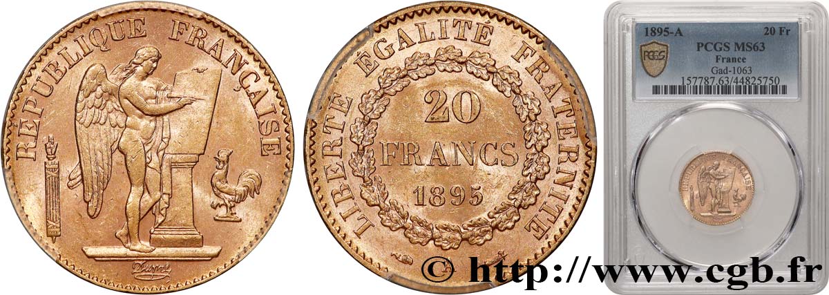 20 francs or Génie, IIIe République 1895 Paris F.533/19 MS63 PCGS