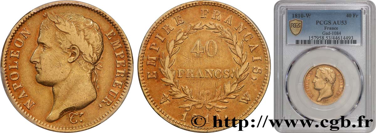 40 francs or Napoléon tête laurée, Empire français 1810 Lille F.541/5 TTB53 PCGS
