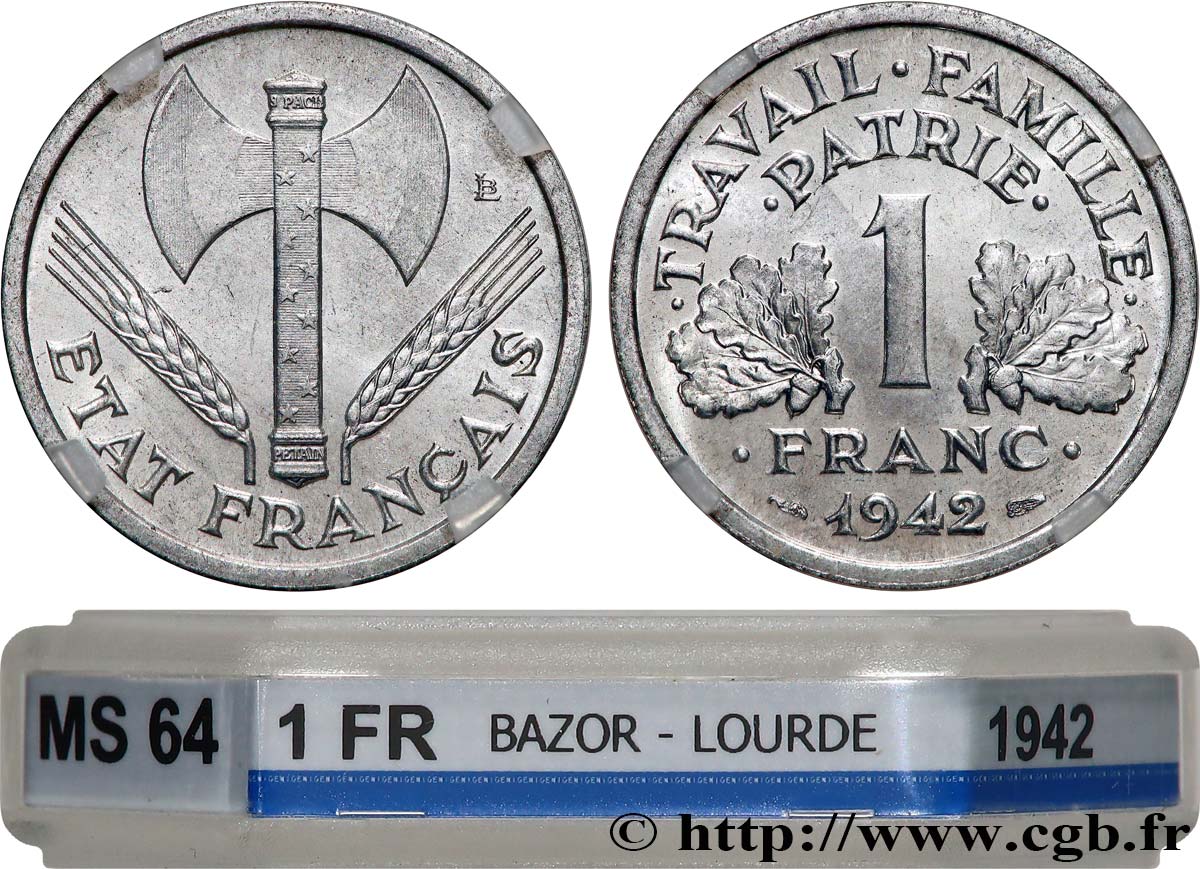 1 franc Francisque, lourde 1942  F.222/3 MS64 GENI