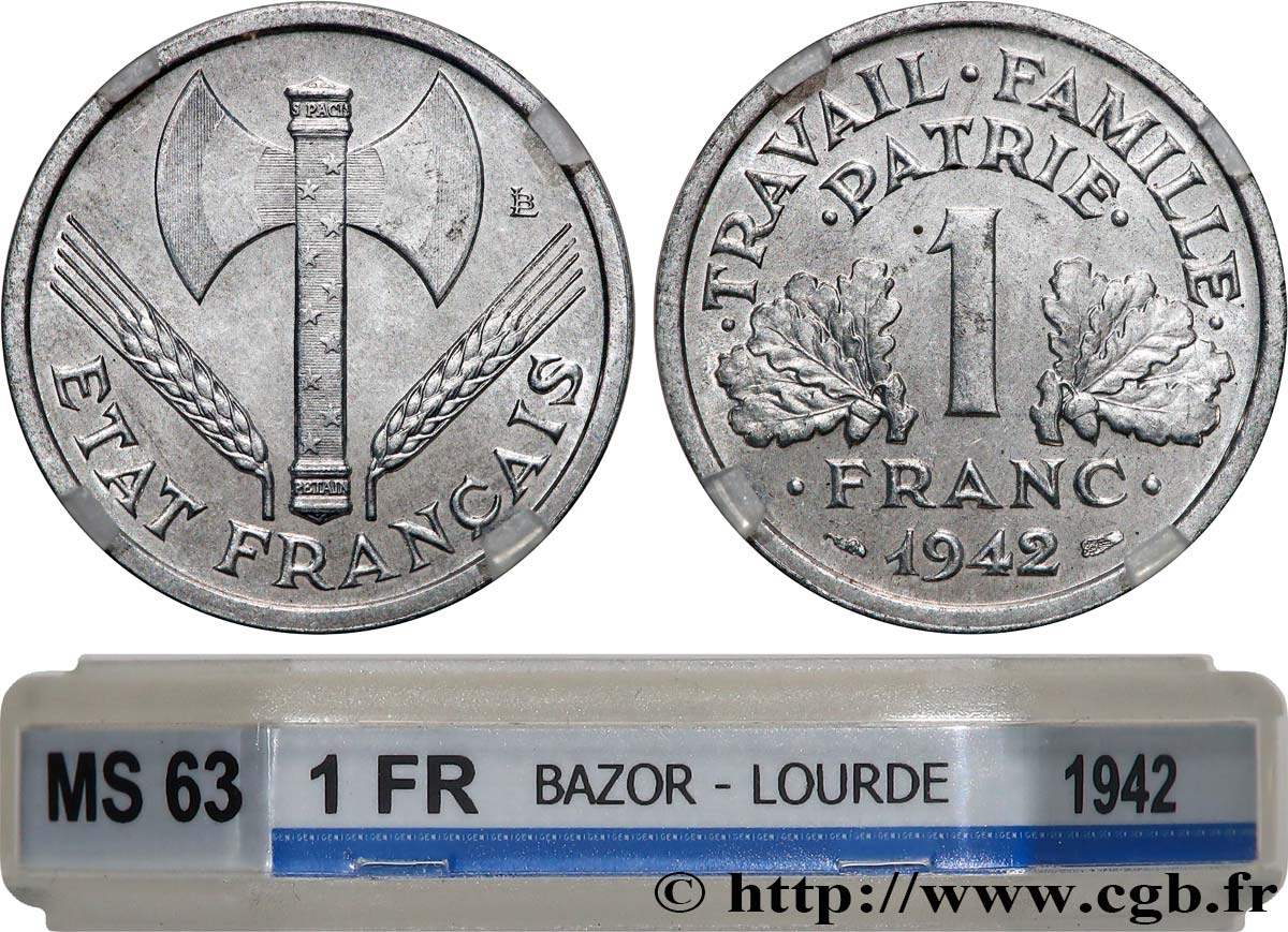 1 franc Francisque, lourde 1942  F.222/3 fST63 GENI