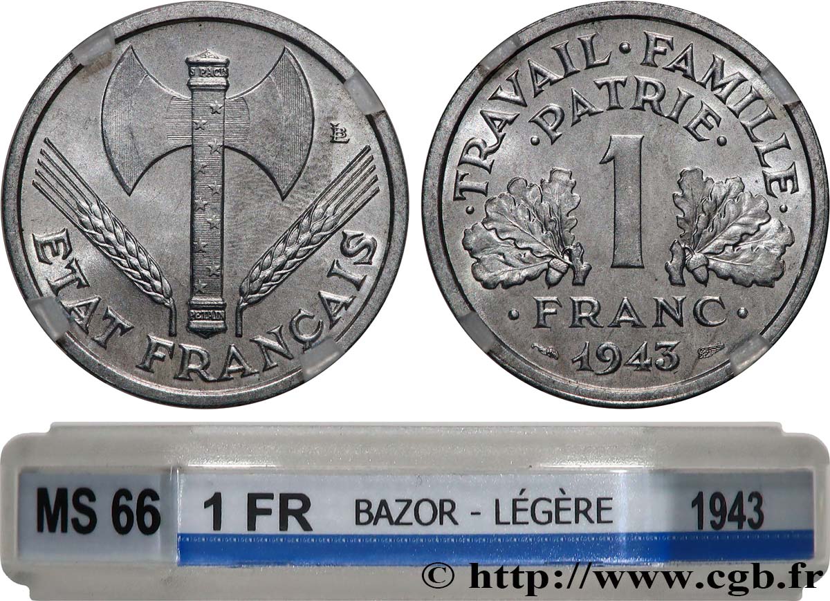 1 franc Francisque, légère 1943  F.223/3 FDC66 GENI