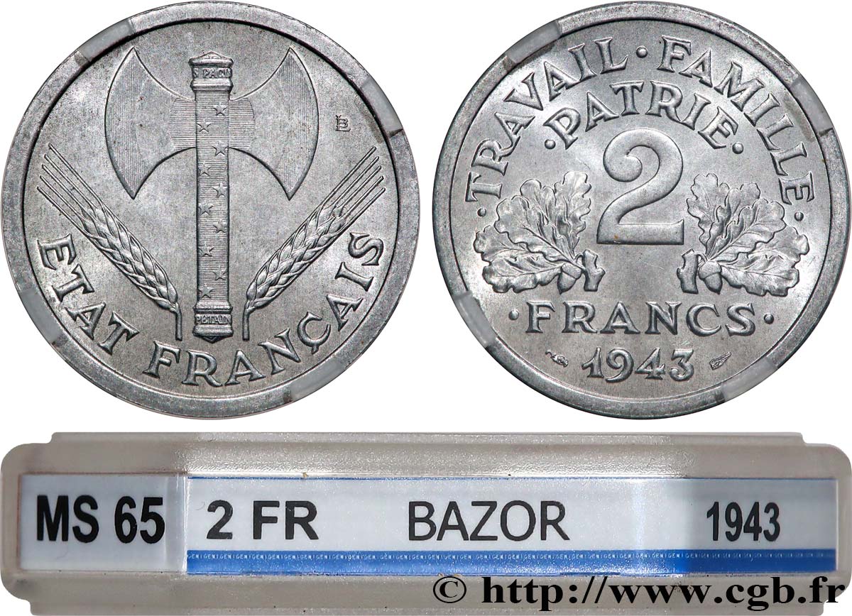 2 francs Francisque 1943  F.270/2 FDC65 GENI