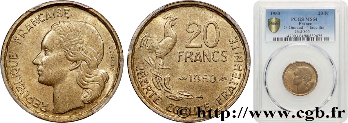 20 francs G. Guiraud 1950  F.402/3 SPL64 PCGS