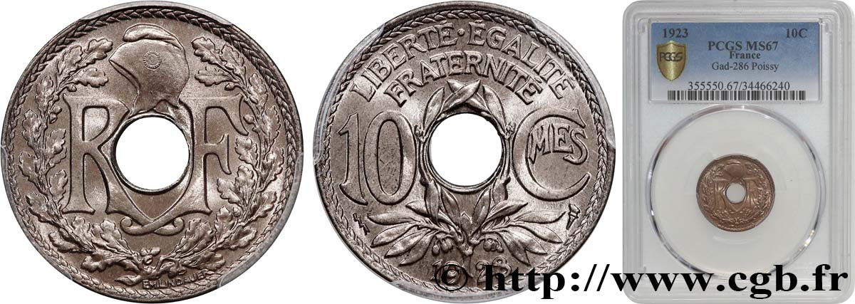 10 centimes Lindauer 1923 Poissy F.138/9 MS67 PCGS