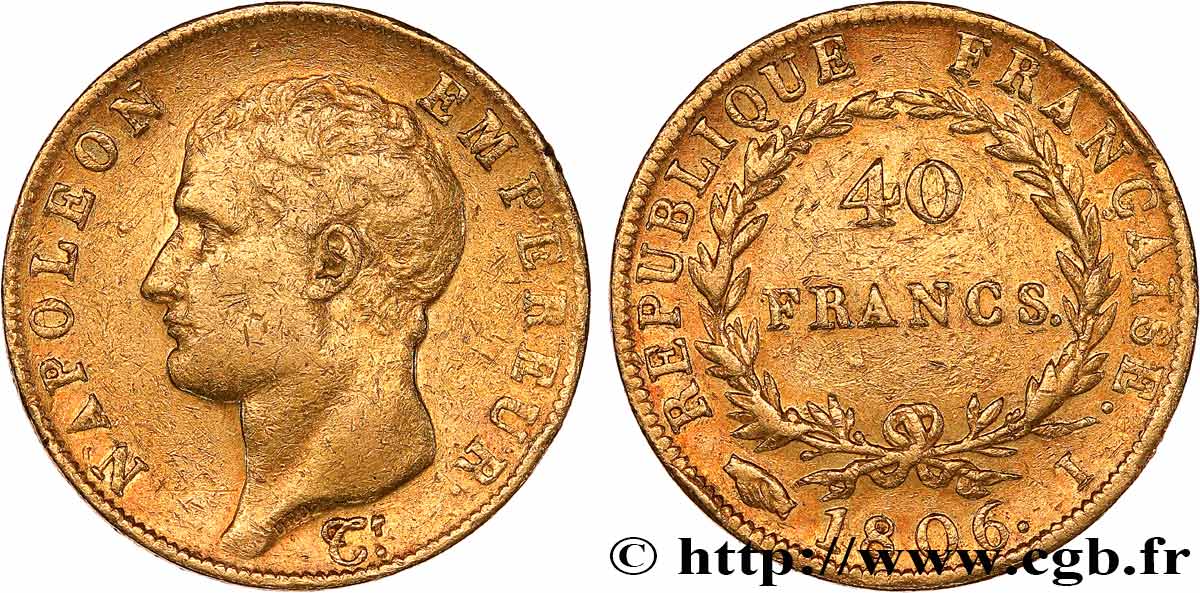 40 francs or Napoléon tête nue, Calendrier grégorien 1806 Limoges F.538/2 TB+ 