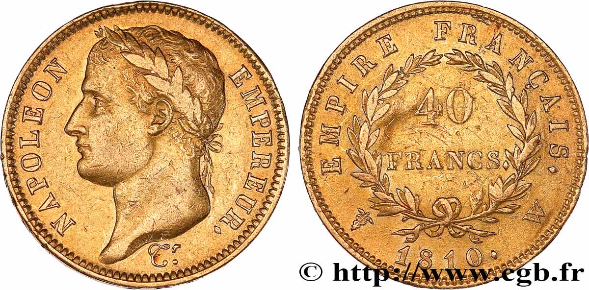 40 francs or Napoléon tête laurée, Empire français 1810 Lille F.541/5 TB+ 