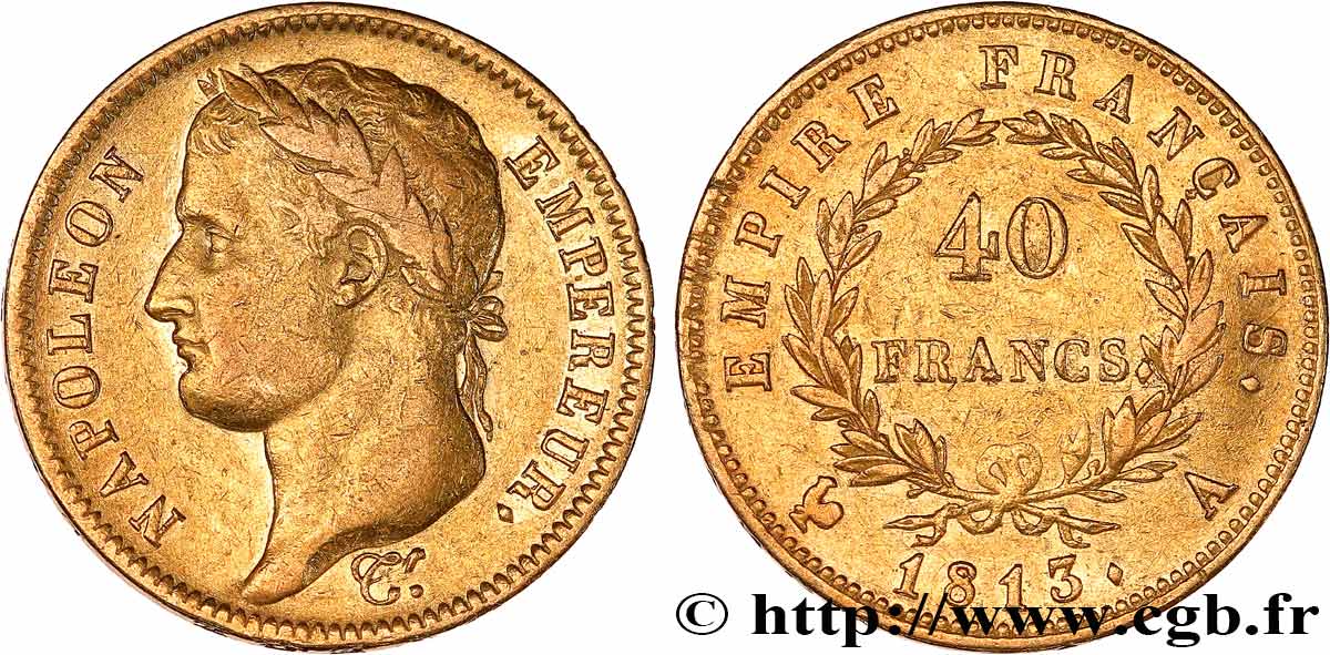 40 francs Napoléon tête laurée, Empire français 1813 Paris F.541/11 VF 