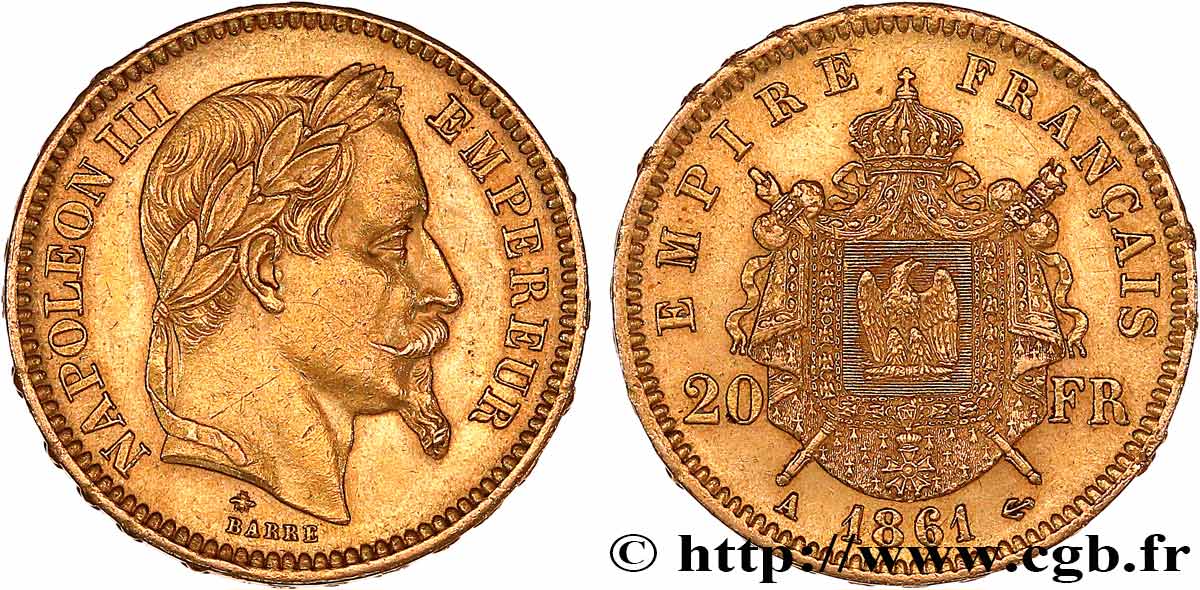20 francs or Napoléon III, tête laurée 1861 Paris F.532/1 SUP55 
