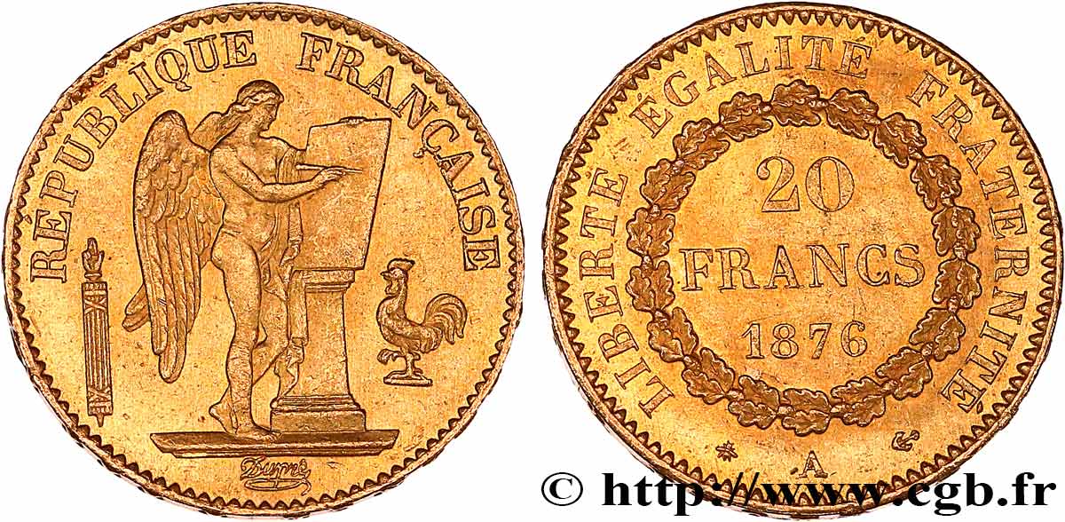 20 francs or Génie, Troisième République 1876 Paris F.533/4 MS60 